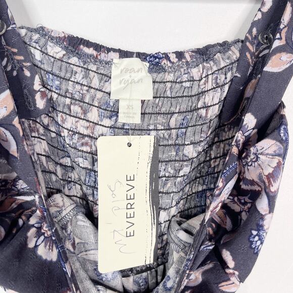 New Evereve Roan + Ryan XS Blue Madison Mixed Print Midi Dress Square Neck - Picture 10 of 14